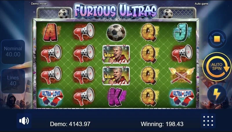 Furious Ultras - lignes de paiement sur les rouleaux